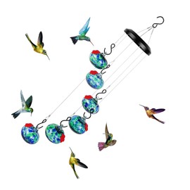 AIXXCUVQ Hanging Wind Chime Humming Bird Feeder for Outside Gardens Plastic Hummingbird Front Porches Decks and Bedrooms, Blue