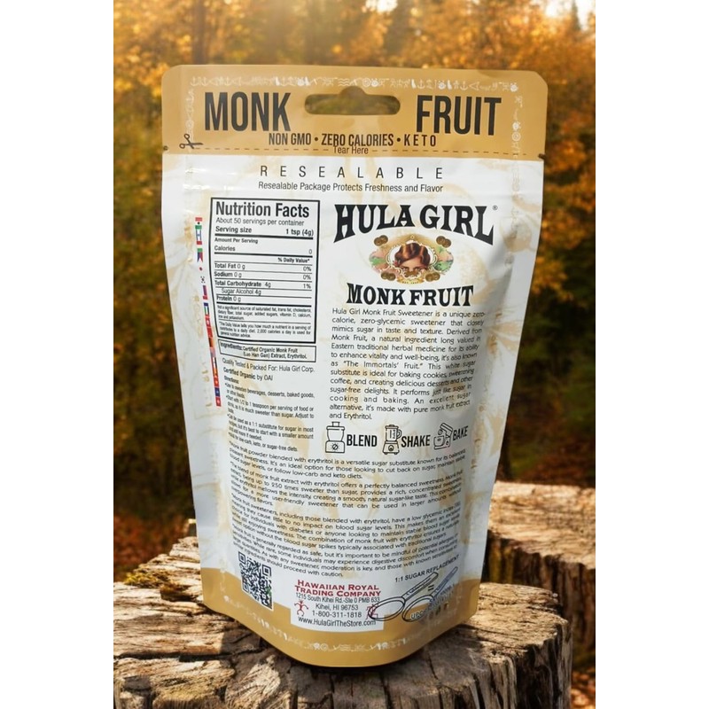 Hula Girl Organic Monk Fruit Extract Sweetener with Erythritol, Net