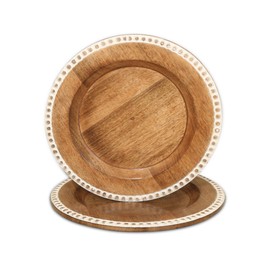 DEVLA Natural Mango Wooden Charger Plates for Dinner (13x13 Inch) | Elegant Dinner Table Decor for Weddings, Christmas, Events Decorative & Reusable, Charger Plate Set of 2