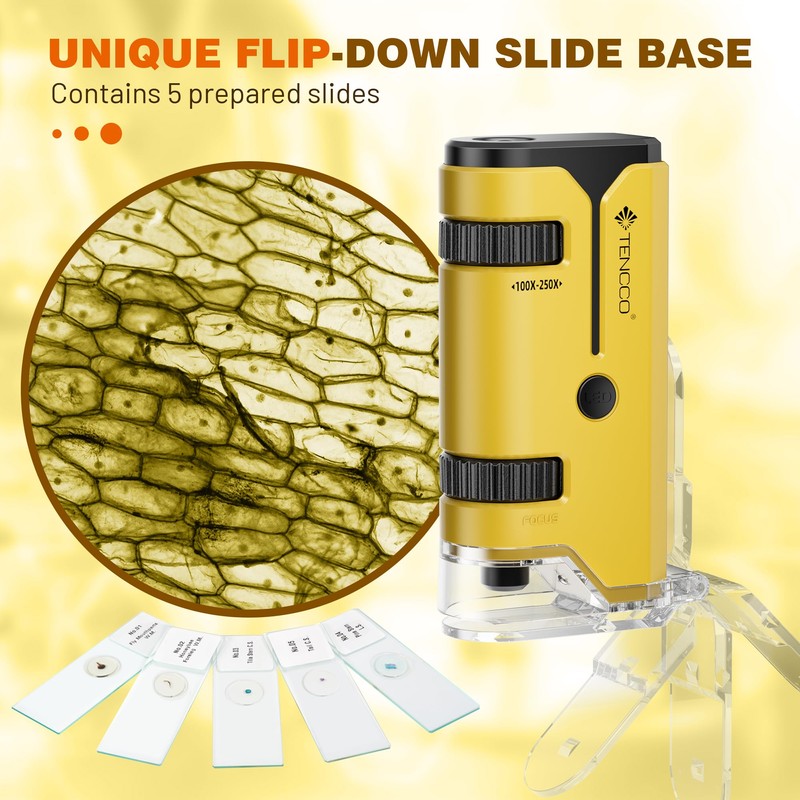 100x-250x Pocket Microscope for Kids Adults, Protable Handheld Miniscope, Mini