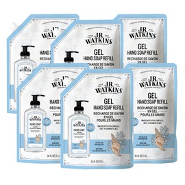 J.R. Watkins Gel Hand Soap Refill Pouch, Scented Liquid Hand Wash for Bathroom or Kitchen, USA Made and Cruelty Free, 34 fl oz, Ocean Breeze, 6 Pack