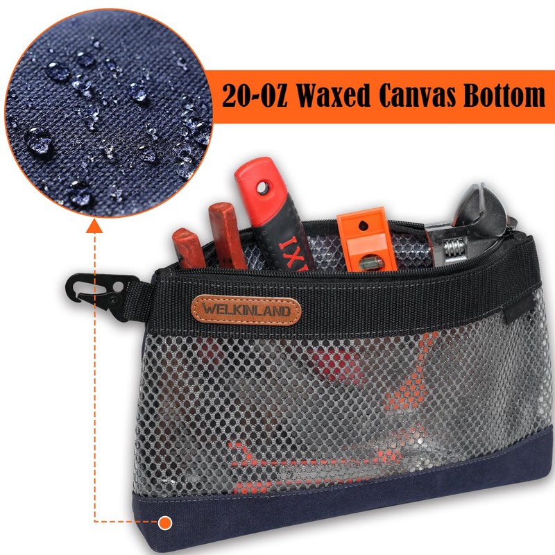 WELKINLAND 12-Inch Waxed Canvas Tool Pouches, 4PCS-Set Clear Tool Pouch,