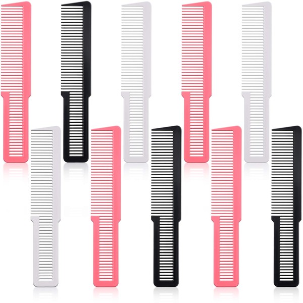 10 Pieces Hair Cutting Comb Fine Tooth Styling Comb Barber Styling Hair Comb Clipper Cutting Comb for Home Salon Barber (Black, White, Pink)