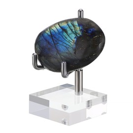 BTSKY Mini Size Adjustable Silver Metal Arm Easel Square Acrylic Base Display Holder for Geodes Stone Mineral Agate Fossil Coral Coin