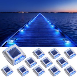 Etetale Solar Driveway Lights Outdoor 12 Pack, IP68 LED Solar Powered Waterproof Driveway Marker Deck Dock Lights for Dock Step Pathway Walkway Sidewalk Garden Yard Stair Marine (Blue)