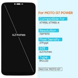 for Motorola Moto G7 Power Screen Replacement, LCD Display for Motorola Moto G7 Power XT1955-5 XT1955-6 6.2 inch Touch Screen Digitizer Glass Full Assembly with Repair Tools