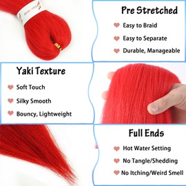 EFFGOCO Pre Stretched Braiding Hair 12 Inch Red Braiding Hair 8 Packs Short Kanekalon Braiding Hair Pre Stretched Synthetic Crochet Braids Yaki Texture Hair Extensions Hot Water Setting (12Inch, Red)