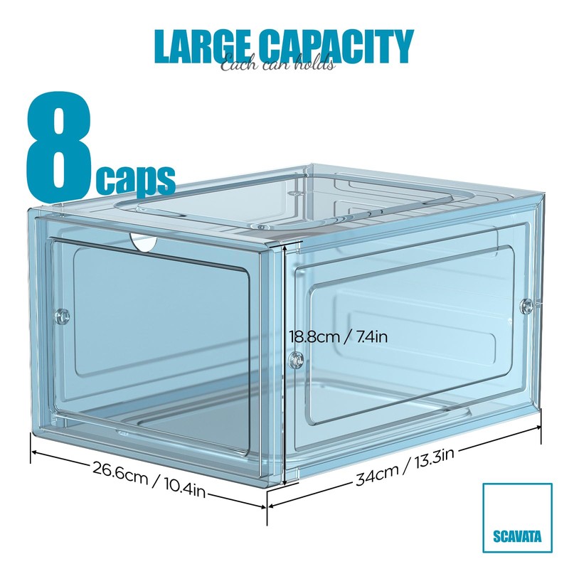 SCAVATA Hat Organizer Box, Stackable Clear Baseball Caps Holder Box