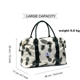 ESVAN Travel Tote Duffel Gym Bag,Weekender Overnight Carry-on Tote Crossbody Bag with Wet Pocket and Trolley Sleeve Upgraded, [P] Pineapple, Large, Fashion
