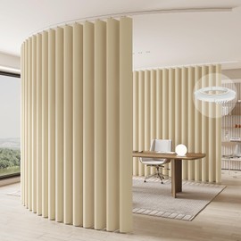 JILRON Room Divider Curtain Ceiling Curtain Track Set for Blackout and Privacy (Beige Curtain + White Track) 106" W x 106" L -1 Piece