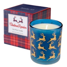 ROMIIE ZOI Christmas Scented Candle - 6oz Soy Wax Candle, Christmas Reindeer, Infused with Peppermint Aroma - Scottish Plaid Navy and Red Gift Box for Holiday Season Gift