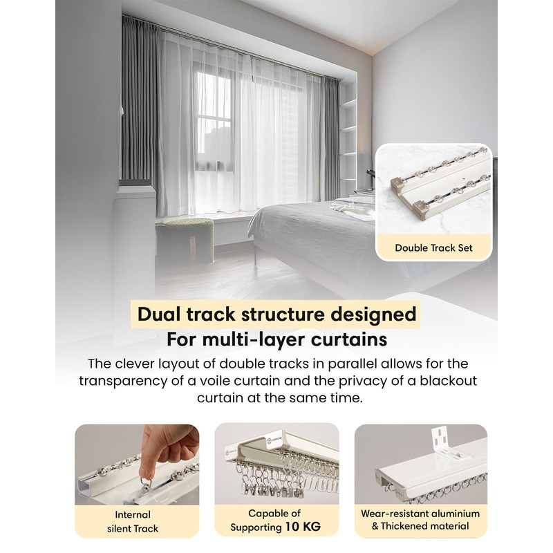 Ezcasch Ceiling Curtain Track Set - Dual Track Ceiling Mount