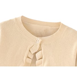 Miccina Toddler Girls Cardigan Sweater Bolero Shrug Baby Kids Long Sleeve Cropped Dress Up Button Closure Jacket Tops B-Beige