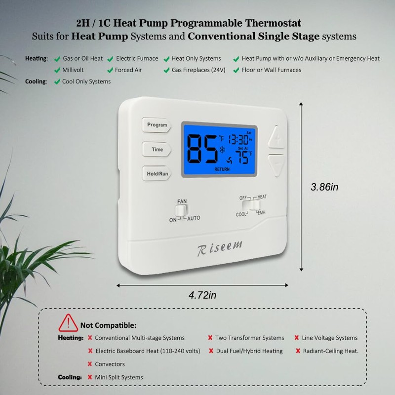 7 Day Flexible Programmable Thermostat, 2 Heat/1 Cool Heat Pump