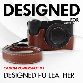 VOVMOEYA Camera Half Case for Canon PowerShot V1 PU Leather Camera Cage Kit with Camera Strap Coffee