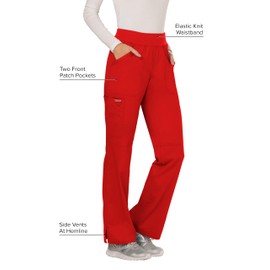 Cherokee Women's Mid Rise Straight Leg Pull-on Pant, Red, Small