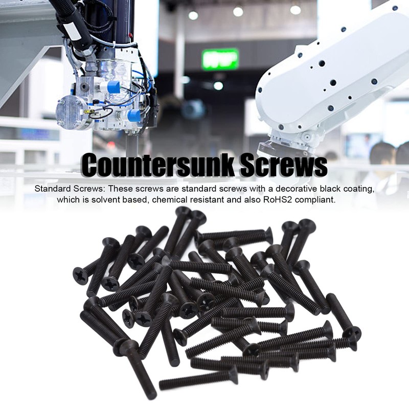 Pack of 50 M3 Countersunk Screws DIN 965 Black Galvanised