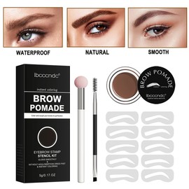 SHEEYOON Eyebrow Stamp Stencil Kit, One Step Brow Shaping Kit with Brow Pomade and 10 Easy Brow Stencils, Waterproof & Long Lasting Brow Pomade and Stencils Kit (03 Medium-Brown)