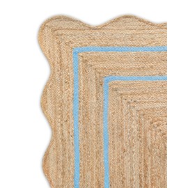 Weaving Village Weaving Village Wave Scalloped Natural Jute Rug Boho Jute Rug Entryway Runner Rug Farmhouse Scallop Rug, Sky Blue (2'x3')