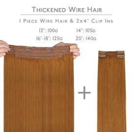 WENNALIFE Secret Hair Extensions, Real Hair, 35 cm / 14 Inches, 105 g, Auburn Ginger Flip in Extensions, Real Hair Extensions, Real Hair Extensions with Wire, Remy Invisible Hair Extensions