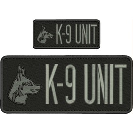 K-9 UNIT EMBROIDERY PATCH 4X10 and 2x5 hook ON BACK grey