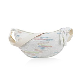 AfitLulu Crescent Shoulder Bags for Women with Adjustable Shoulder Strap, Nylon Small Handbags Women’s Crossbody Bag Embroidery Crescent Bag Crossbody Dumpling Bag with Zipper (White-1)