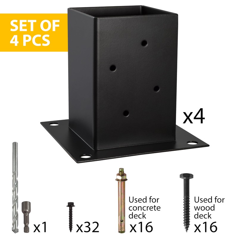 (4 PCS) LADECH 4x4 Post Anchor Base with Bottom Drainage