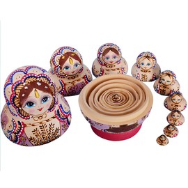 YAKELUS professionelle Matrjoschka-Marke 10 Stücken Matroschka, Matruschka, Matrjoschka,Russian Nesting Dolls,10-TLG handgemacht Das Lindenholz Geschenk Spielzeug1075