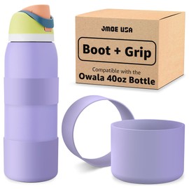 Jmoe USA Silicone Boot Sleeve + Hand Grip for Owala 40oz Water Bottle | BPA Free & Food-Grade Silicone Rubber | Protective Anti-Slip Bottom Bumper Cover | Protects Against Scratches (Retro Boardwalk)