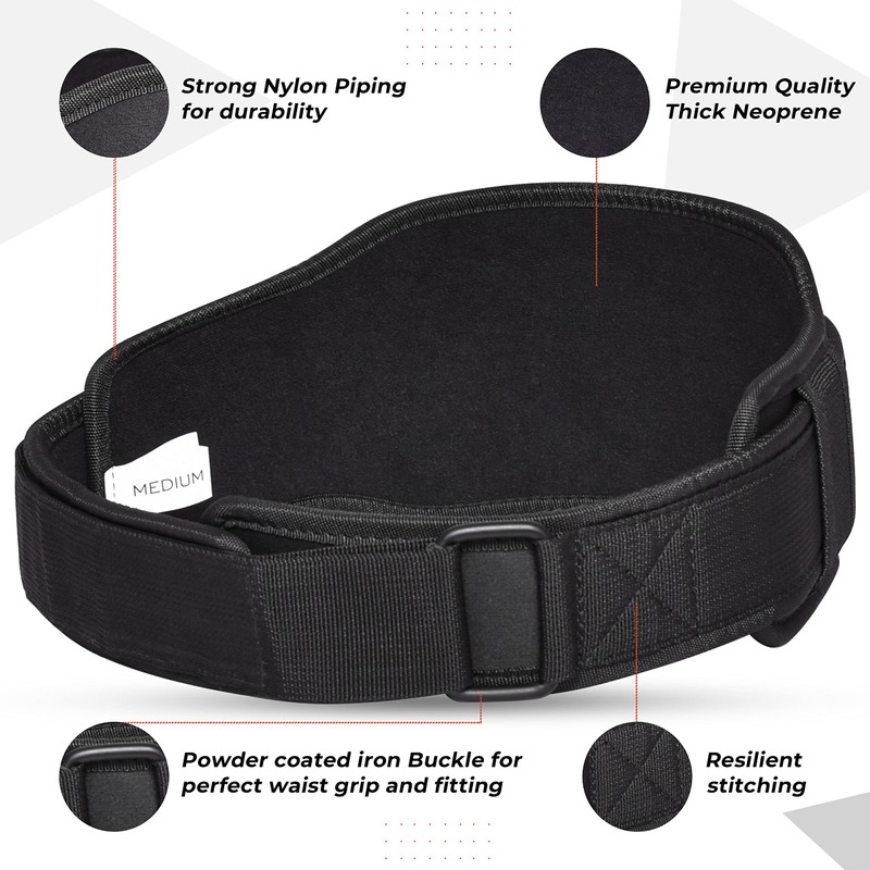 AQF Weight Lifting Belt Back Support Contoured 5.5 Inch Neoprene