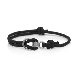 Eighty Eight Degrees - Figure 8 Climbing Bracelet for Men & Women, Made from Stainless Steel and Rope, Handmade in The UK, Adjustable (Black & Silver)