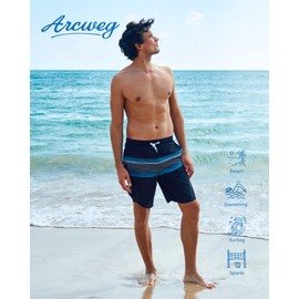 Arcweg Swimming Trunks for Men Swimming Shorts with Compression 2 in 1 Swimming Shorts Quick-Drying Men's Short Beach Shorts with Zip Pocket Beach Shorts, Black and Grey