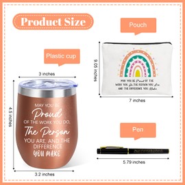 6 Set Thank You Gifts For Women, Administrative Professional Day Gifts for Coworkers Employee Boss Lady Manager Nurse Teacher Appreciation Gift, 12oz Stainless Steel Makeup Bags Pen Inspirational Gift