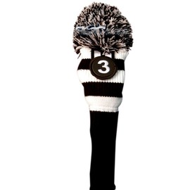 Majek #3 & #4 Hybrid Combo Pack Rescue Utility Black & White Golf Headcover Knit Pom Pom Retro Classic Vintage Head Cover