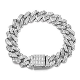 Chain Dog Collar, Cuban Link Chain For Dogs Jewelry Diamond Glitter Rhinestone Necklace Metal Choke 14mm Wide Pet For Puppy Small Medium Large Dogs Cats Silver (12inch)