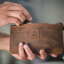 DONBOLSO Malaga Pencil Case, Handmade from Premium Leather for Men and Women, Pencil Case for School, University, Pencil Case, Vintage Brown, Vintage Brown, Additional pocket