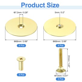 sourcing map 4 Set Door Hole Cover Plate, 2-5/8" Diameter Round Deadbolt Cover Plate Metal Door Knob Handle Hole Filler Plate with Connecting Screws, Imitation Gold