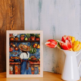 IZTAWEY Colorful Mexican Kitchen Wall Art Mexican Woman Canvas Paint Vibrant Cultural Decor 12x16inch Without Frame