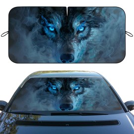 Wolf Car Front Window Sun Shield Misty Blue Eye Cool Animal Heatshield Front Window Sun Shade Windshield Rays Sun Shade Visor Protector for Sedan Truck SUV Accessories 59" L x 31.5" W