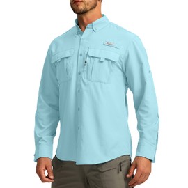 Men' s Sun Protection Fishing Shirts Long Sleeve Travel Work Shirts for Men UPF50+ Button Down Shirts with Zipper Pockets(Gulf Stream Small)