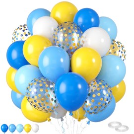 Blue and Yellow Balloons,60 Pcs 12 Inches Blue Yellow White Balloons Confetti Balloons for Socer Party Decoration Baby Shower Anniversary Birthday Wedding Party Decorations