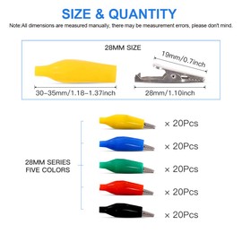 Glarks 100Pcs 1.1''/28mm Alligator Clips Crocodile Electrical Test Clamps Jumper Helper with Black/Red/Yellow/Blue/Green Protective Insulation Cover for Laboratory Testing