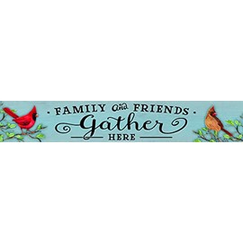 My Word! Family & Friends Gather Here Horizontal Above Board Welcome Sign for Over a Door or on Porch Deck or Patio Wall - Indoor Outdoor Farmhouse Rustic Porch and Garage Decor – 8”x46.5”