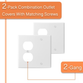 Bates- 2-Gang Combination Wall Plate, 2 Pack, 1 Duplex/1 Blank Standard Size, 2 Gang Wall Plate, Outlet Covers, Wall Plates, Outlet Wall Plate, Double Gang Wall Plate, Outlet Cover 2 Gang