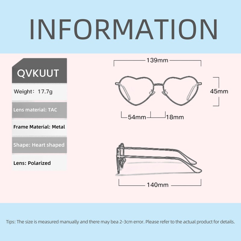 QVKUUT Vintage Heart Sunglasses Women's Polarised Festival Heart Shape Sunglasses,