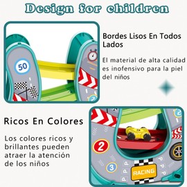 Pista de Coches Rampas, Pista de Juguete para Niños con 4 Mini Karts Incluidos, Pistas de Carros Rampas para Niños, Juguete de Carreras Educativo (Azul)