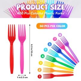 Grencian 400Pcs Rainbow Disposable Plastic Forks Colorful Disposable Cutlery Neon Plastic Forks for Family Neon Party Picnics Restaurant Outdoor Events