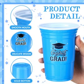 Ziliny 50 Pack Graduation Cups Bulk 16 oz Congrats Grad Cups 2025 Disposable Plastic Hot Cold Beer Beverage Drinks for School Graduation Party Decorations (Sky Blue)