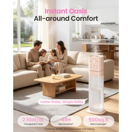 AILINKE Humidifiers for Bedroom 2.1Gal/8L, Smart Humidifier for Large Room, Cool Mist Humidifiers for Home Kids Baby Plants, Top Fill Humidifier with Extension Tube, WIFI APP & Voice Control, Pink