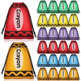 Denylo pro 24 Pcs Crayon Drawstring Bags 6 Colors Back to School 6.7×9.8 Inch Crayon Drawstring Bags for Back to School Favor Birthday Party Supplies